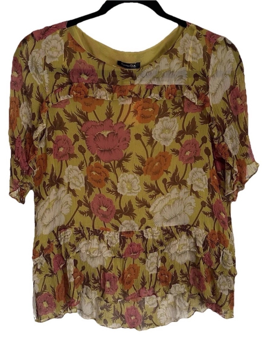Massimo Dutti Mulberry Silk Tie Waist Ruffle Crepe Floral Womens Top Sz 10 Boho